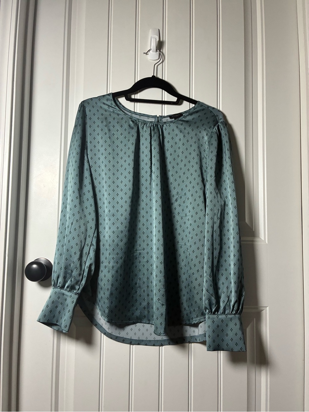 Ann Taylor Teal-Green Printed Long-Sleeve Blouse